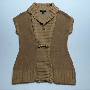 Ralph Lauren Knit Cardigan Sweater Womens Medium Gold Linen Cotton Sleeveless